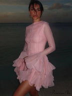 Round Neck Flare Sleeve Short Dress