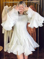 Round Neck Flare Sleeve Short Dress