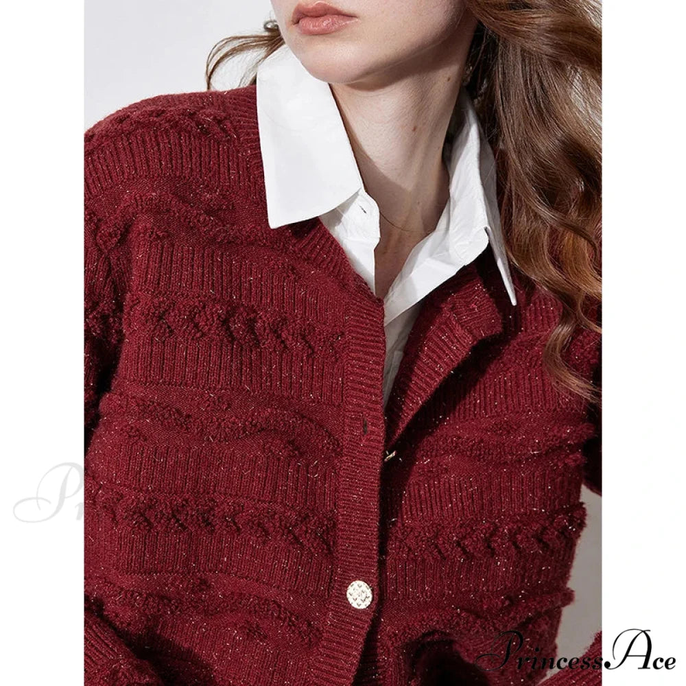 Round Neck Jacquard Embroidered Cardigan