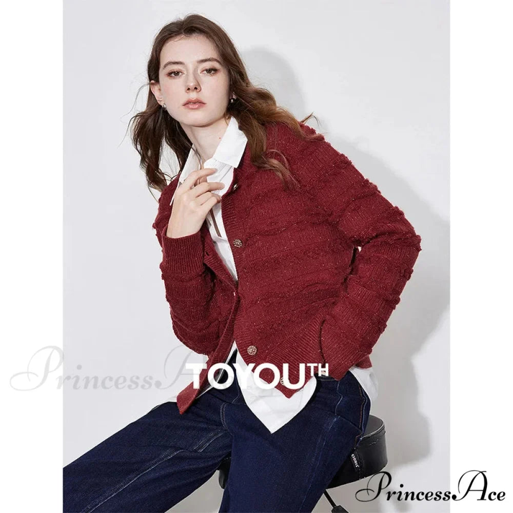 Round Neck Jacquard Embroidered Cardigan