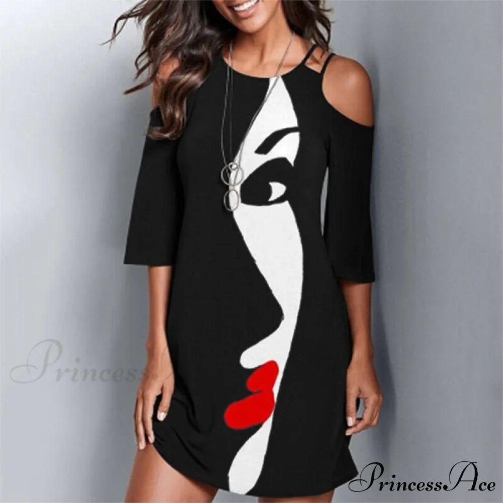 Round Neck Mask Printed Mini Dress