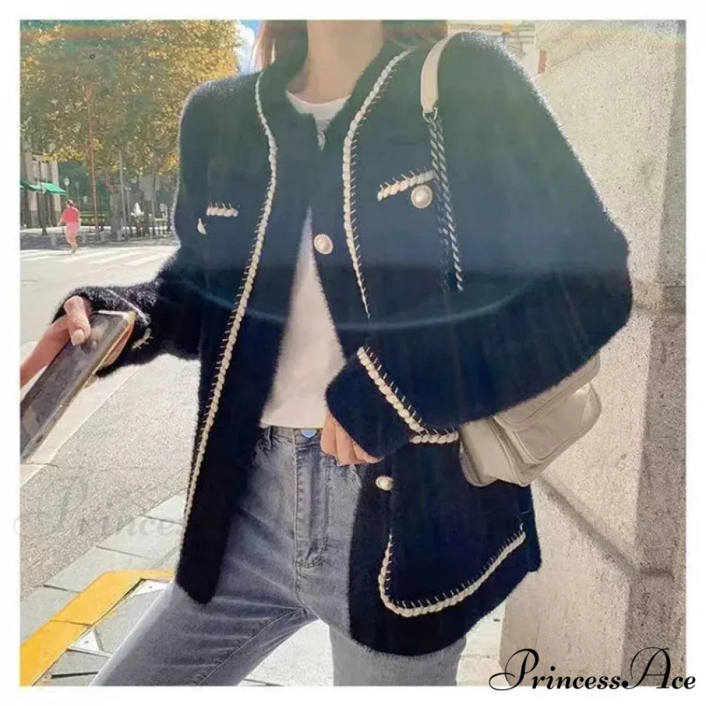 Round-Neck Monochrome Workplace Knit Cardigan