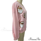 Round Neck Sequin Santa Pattern Loose Lantern Sleeves Christmas Hoodie