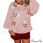Round Neck Sequin Santa Pattern Loose Lantern Sleeves Christmas Hoodie