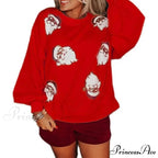 Round Neck Sequin Santa Pattern Loose Lantern Sleeves Christmas Hoodie