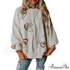 Round Neck Sequin Santa Pattern Loose Lantern Sleeves Christmas Hoodie