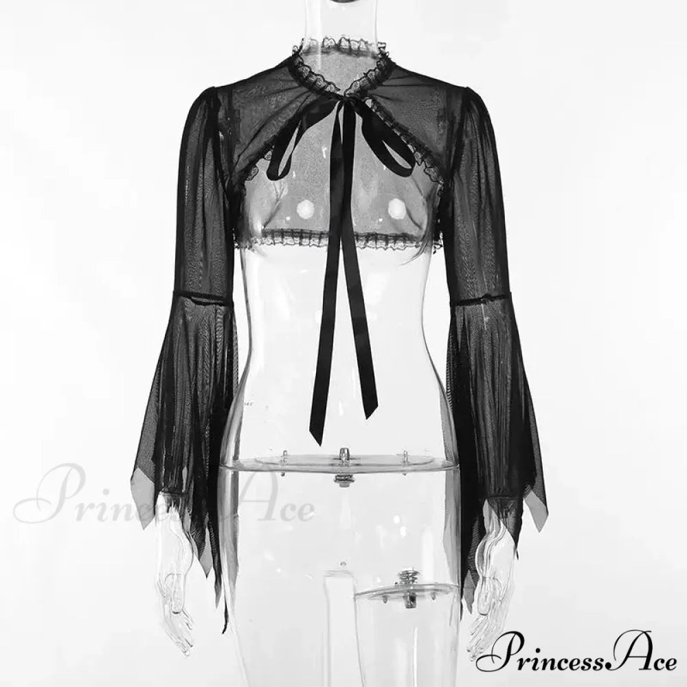 Round Neck Serrated Edge Thin Gothic Lolita Pleated Edge Cardigan