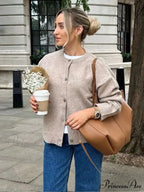 Round-neck Tan Single Buttoned Cardigan