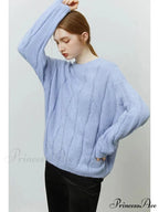 Round Neck Twisted Mohair Casual Solid Full Sleeve Christmas Sweater
