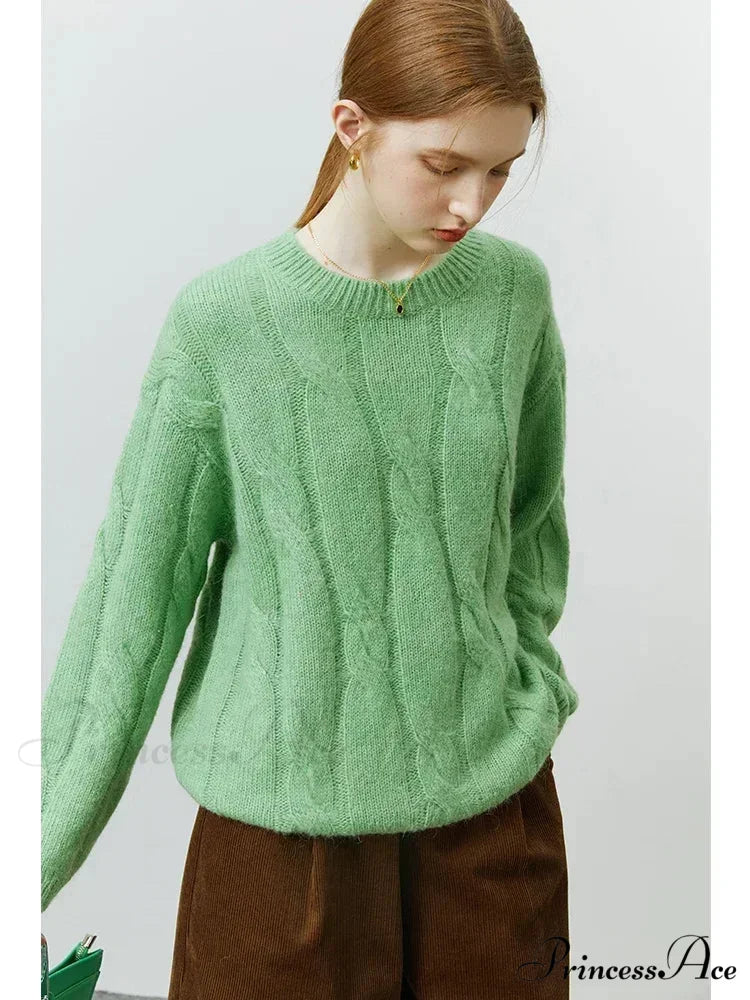 Round Neck Twisted Mohair Casual Solid Full Sleeve Christmas Sweater