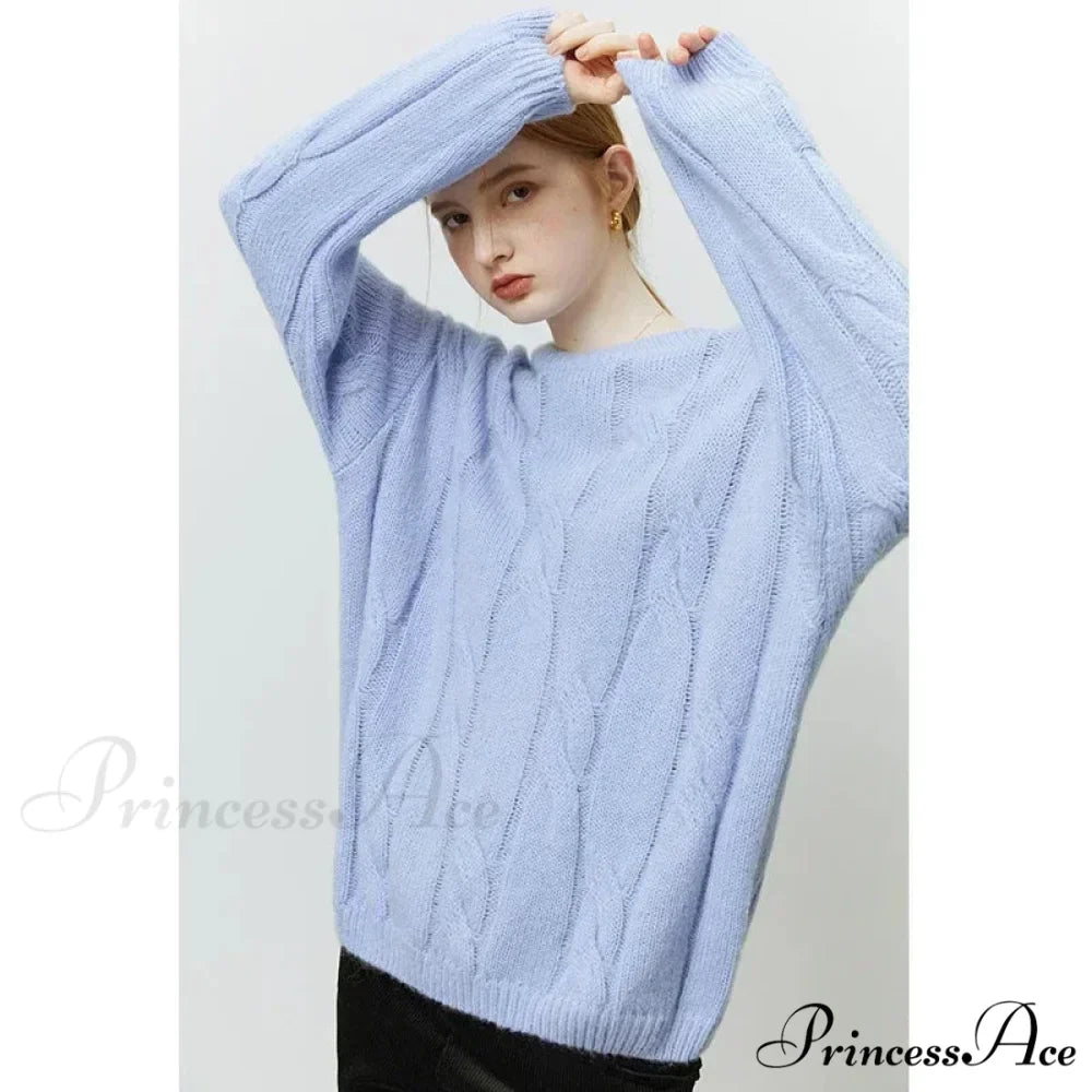 Round Neck Twisted Mohair Casual Solid Full Sleeve Christmas Sweater