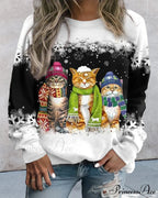 Round neck with cat sweatshirt print