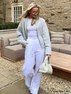 Round-neck Zipper Baggy Knit Cardigan