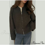 Round-neck Zipper Baggy Knit Cardigan