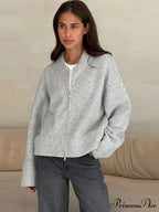 Round-neck Zipper Baggy Knit Cardigan