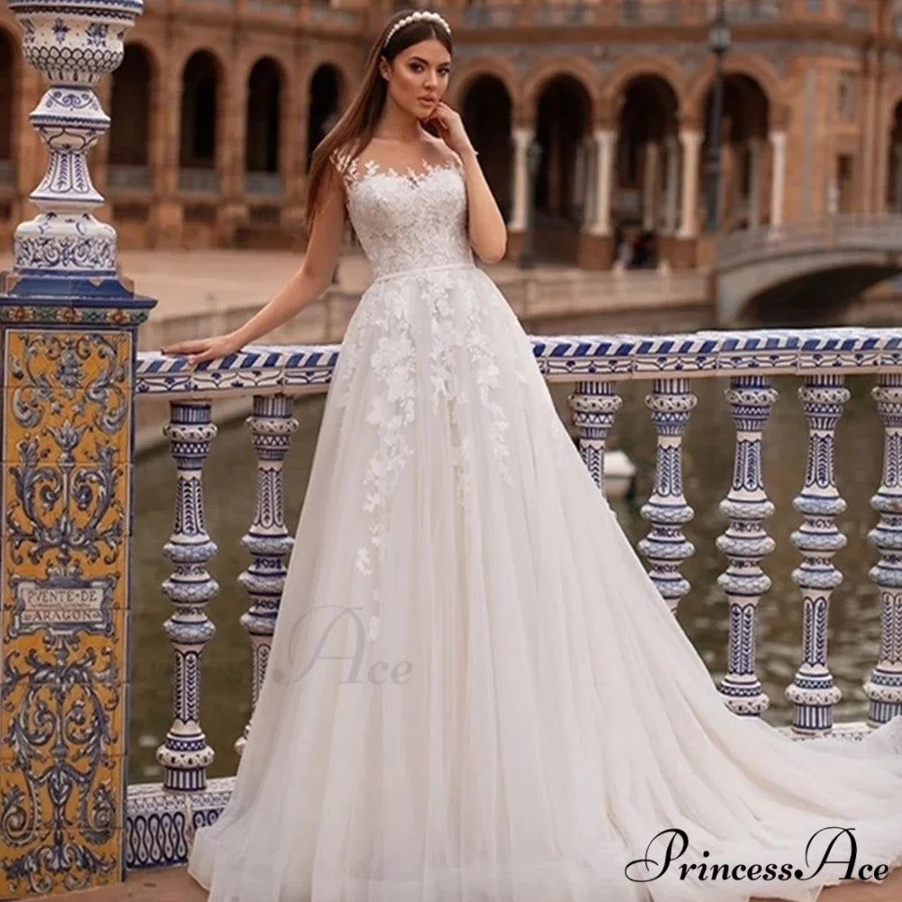 Royal A-Line Transparent Back Bridal Gown