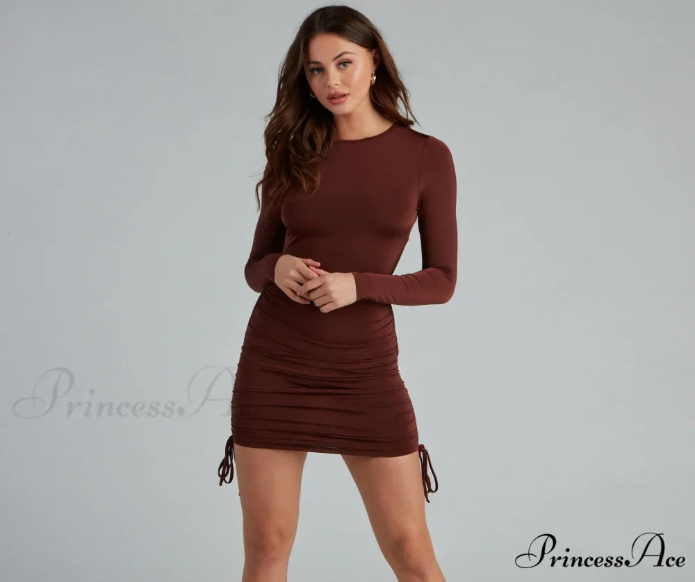 Ruched Babe Long Charming Sleeve Mini Dress