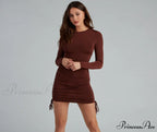 Ruched Babe Long Charming Sleeve Mini Dress