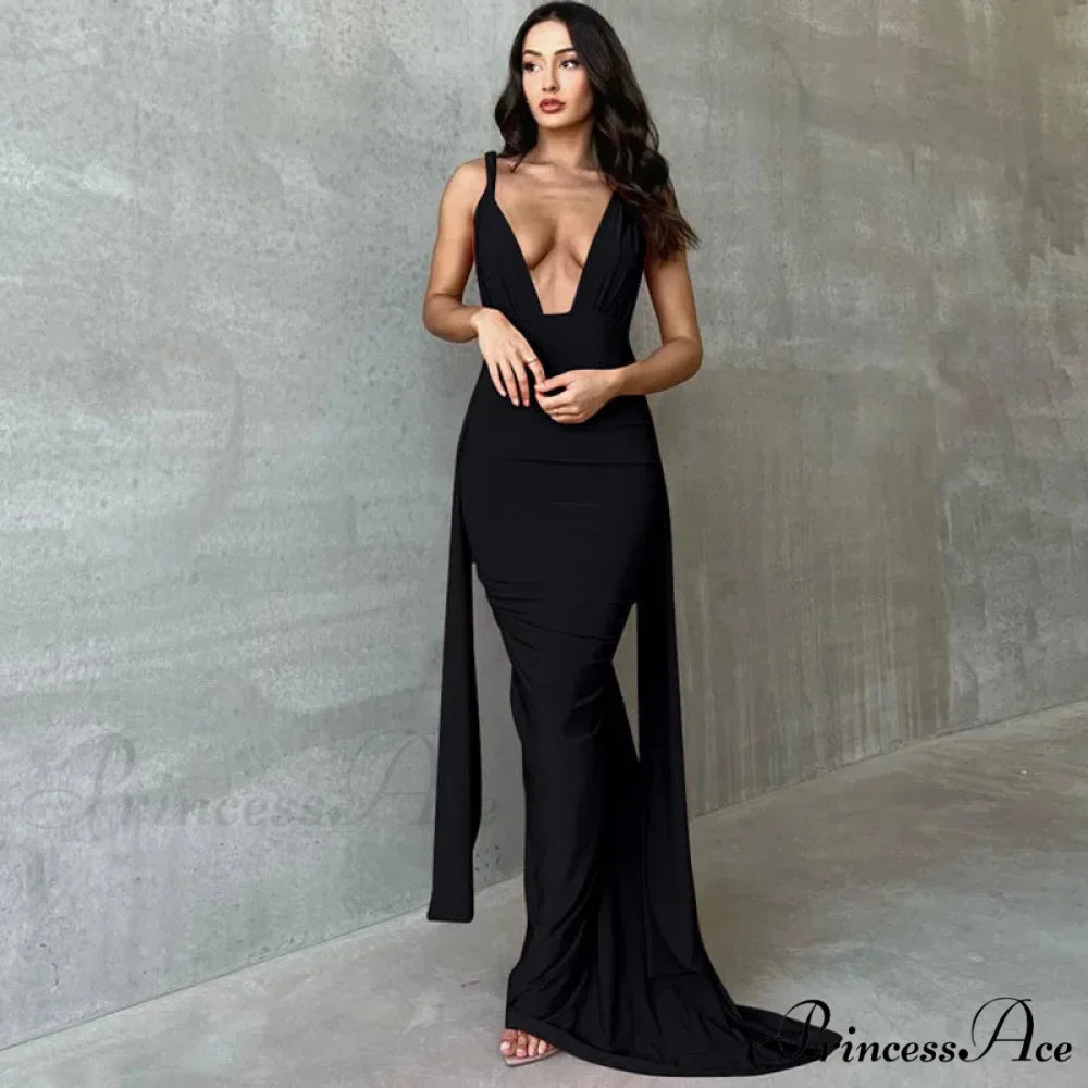 Ruched Backless Gown Party Club Maxi Dress
