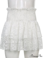 Ruched Cascading Ruffle Mini Skirt