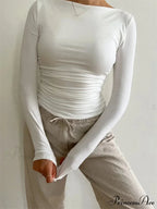 Ruched Casual Slim Fit Pullovers Long Sleeve T-Shirts