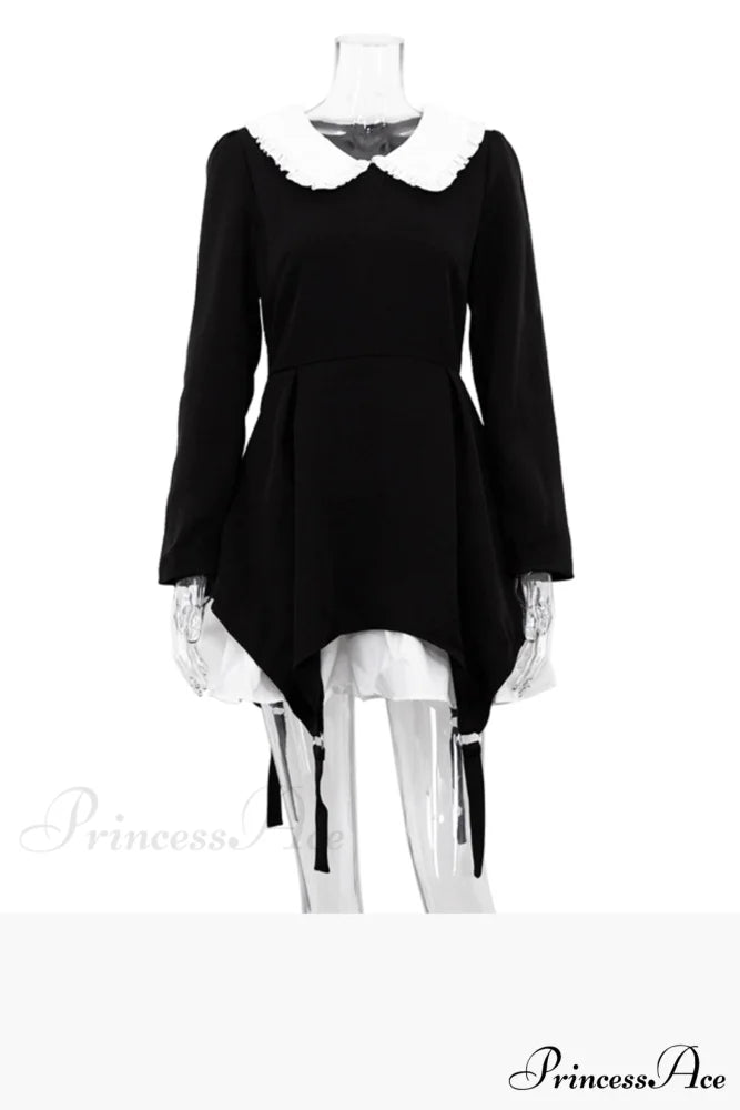 Ruched Fake Two-Pieces Dress with Doll Collar