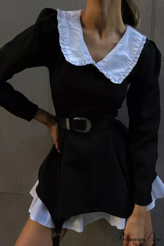 Ruched Fake Two-Pieces Dress with Doll Collar