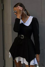 Ruched Fake Two-Pieces Dress with Doll Collar