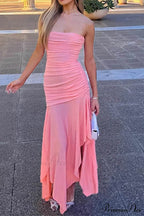 Ruched Fishtail Slit Dress