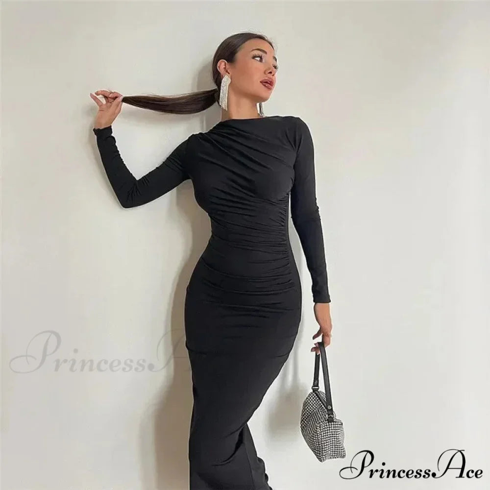 Ruched Long Bodycon Maxi Dress