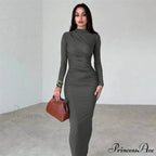 Ruched Long Bodycon Maxi Dress