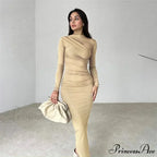 Ruched Long Bodycon Maxi Dress