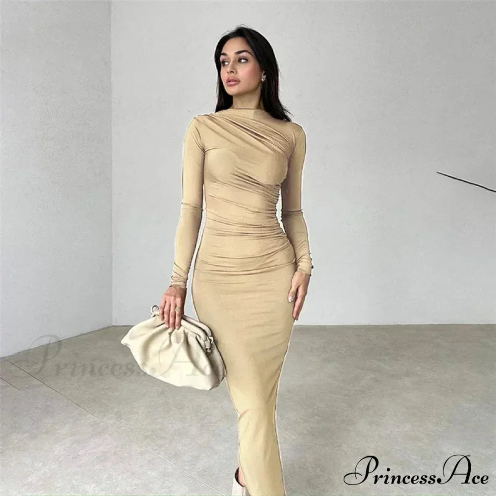 Ruched Long Bodycon Maxi Dress