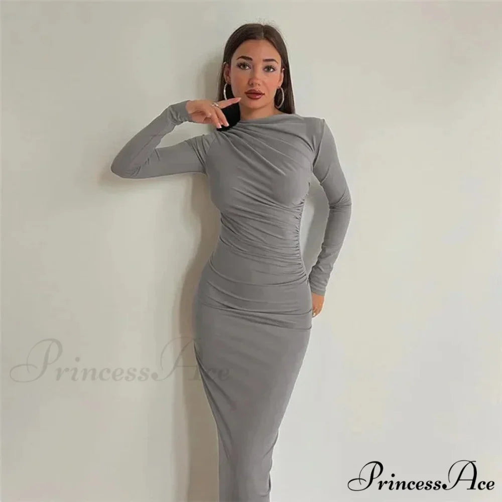 Ruched Long Bodycon Maxi Dress