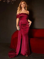 Ruched Long Satin Party Dress