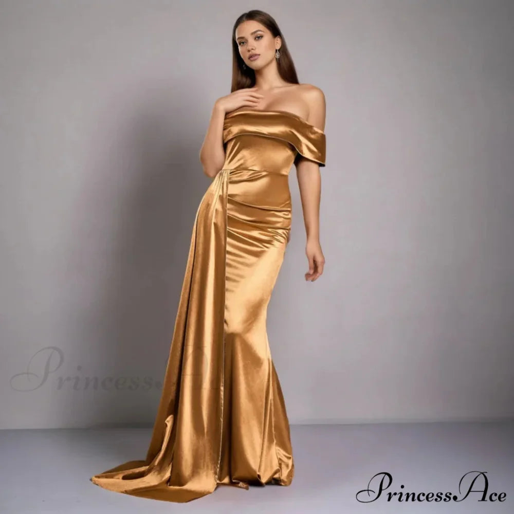 Ruched Long Satin Party Dress