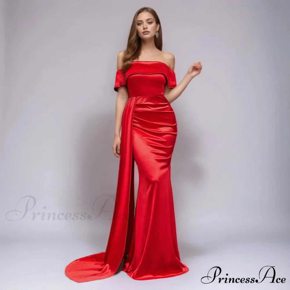 Ruched Long Satin Party Dress