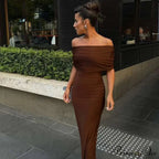 Ruched Off Shoulder Back Split Sexy Backless Maxi Dress