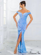 Ruched Off-Shoulder Sequin Party Dress