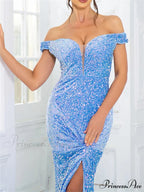 Ruched Off-Shoulder Sequin Party Dress