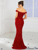 Ruched Off-Shoulder Sequin Party Dress