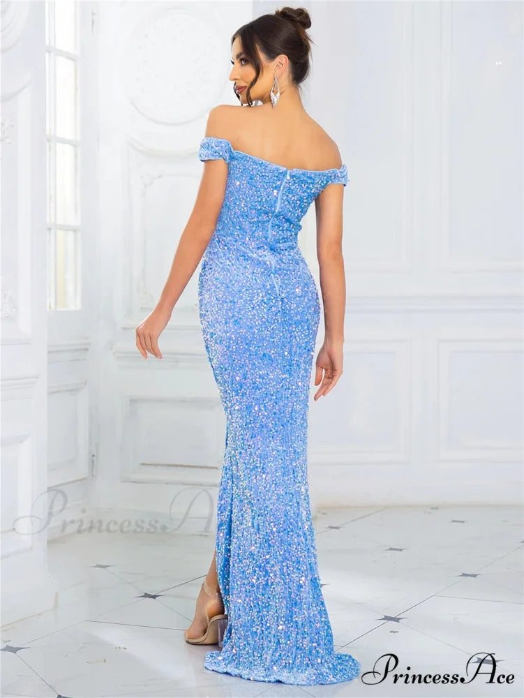 Ruched Off-Shoulder Sequin Party Dress