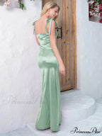 Ruched Satin Maxi Party Dress