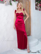 Ruched Satin Maxi Party Dress
