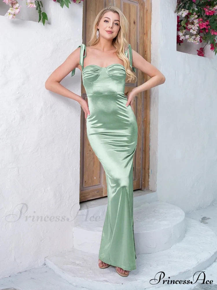Ruched Satin Maxi Party Dress