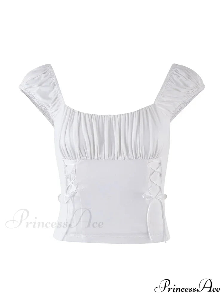 Ruched Short Slim Fit Short Sleeve Side Tie Up Solid Color T-shirts