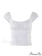 Ruched Short Slim Fit Short Sleeve Side Tie Up Solid Color T-shirts