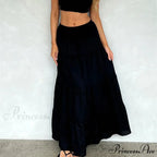 Ruffle Elastic High Waist Maxi Tiered Prairie Skirt