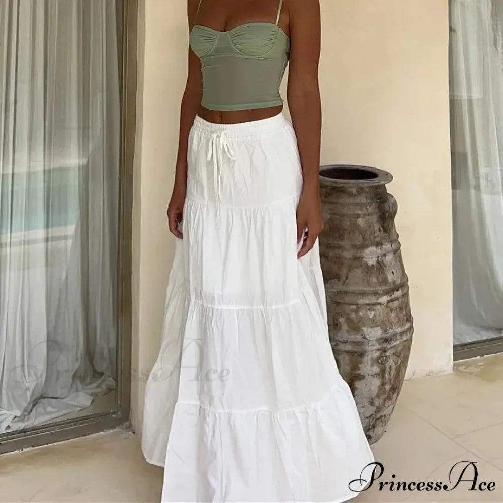 Ruffle Elastic High Waist Maxi Tiered Prairie Skirt