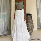 Ruffle Elastic High Waist Maxi Tiered Prairie Skirt
